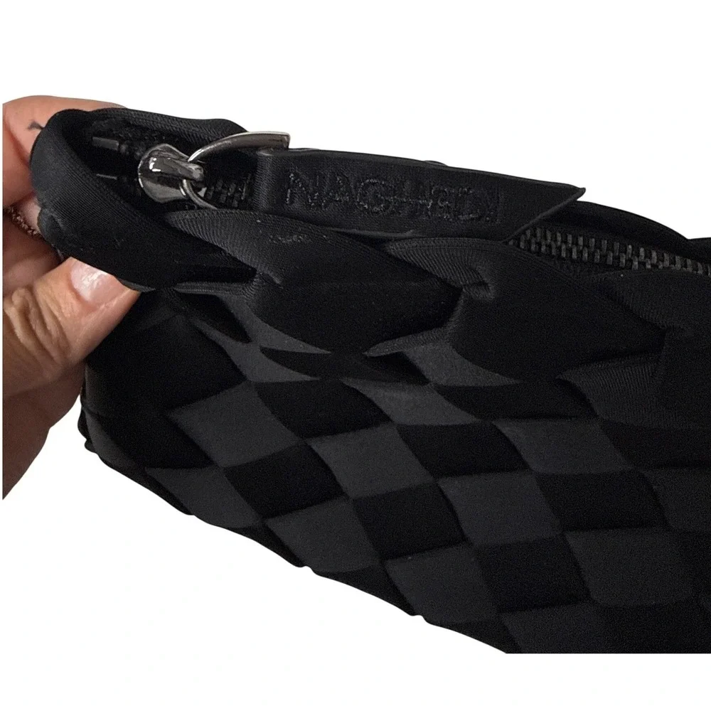 Naghedi Tangier Medium Tote Women Black Woven Neoprene Luxury Handbag St barths